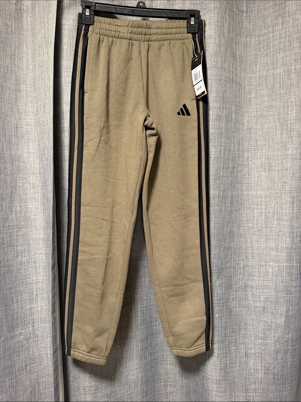 adidas Kids Olive Track Joggers with Black Side Stripes size 10-12